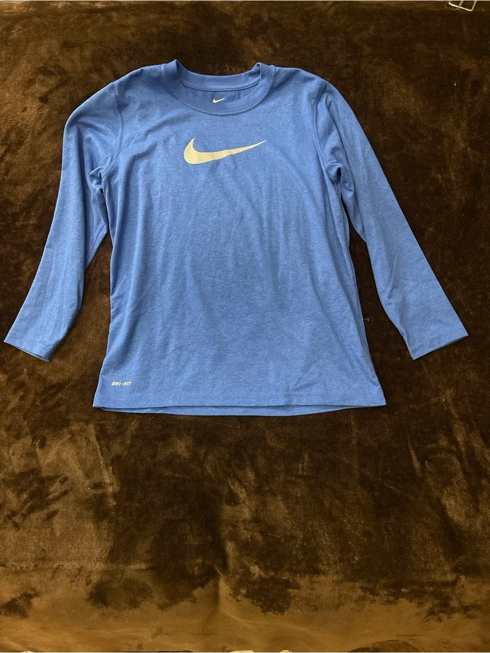 Nike Kids Blue Long Sleeve Dri-FIT Tee with Grey Swoosh